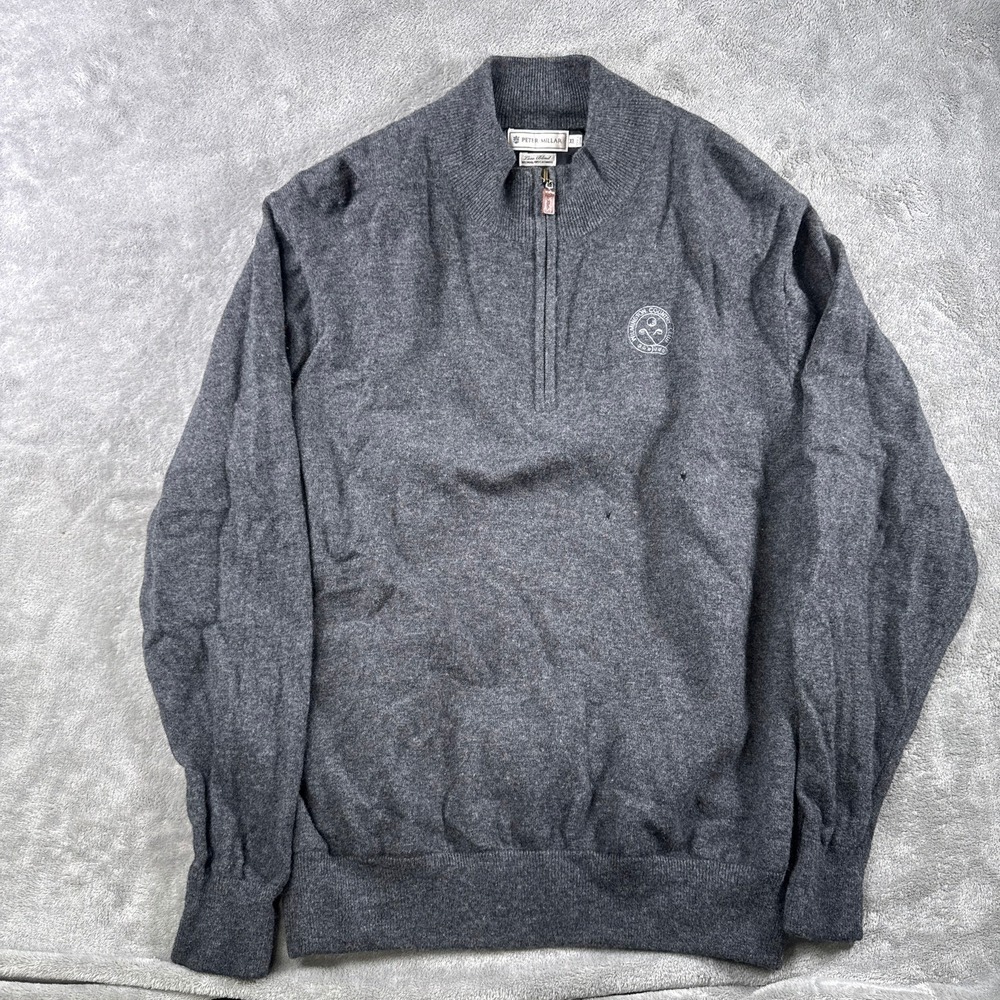 Peter Millar Sweater Mens XL Gray Wool Cashmere 1/4 Zip Wilmington Country Club